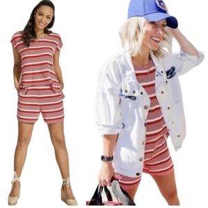 CAbi #6220 red and white stripe leisure playsuit romper Size XS. VGUC